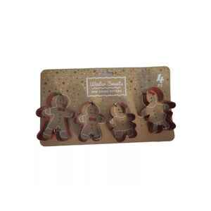 Gingerbread Family Cookie Cutters Stainless Steel Set Of 4 Winter Sweets - New